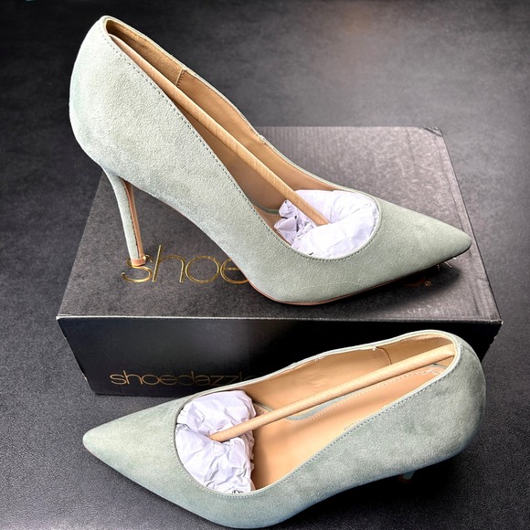 ShoeDazzle Shoes - Shoe Dazzle Naomi Pumps Womens Size 9.5 Seagrass Suede 4.25 Inch Heel NEW